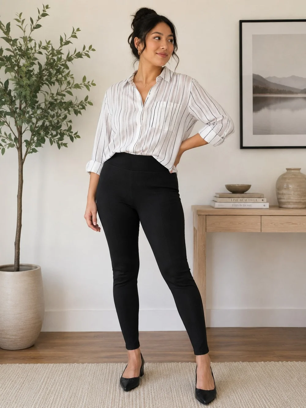 Apt. 9 Black Pull-On Ponte Pixie Ankle Pants/Leggings Soft Cozy Office Wear